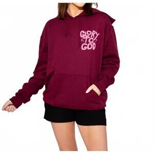 NEW POPPY & PINE puff glory to god hoodie in maroon